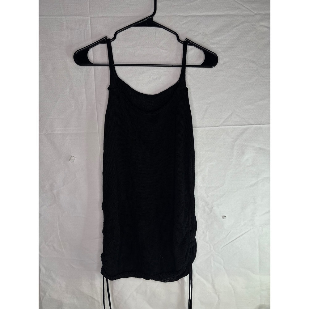 Womens Black Spaghetti Strap Ruched Side Bodycon Mini Dress